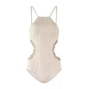 Beige Embellished Side Cutout Monokini Swimwear By Sinderella