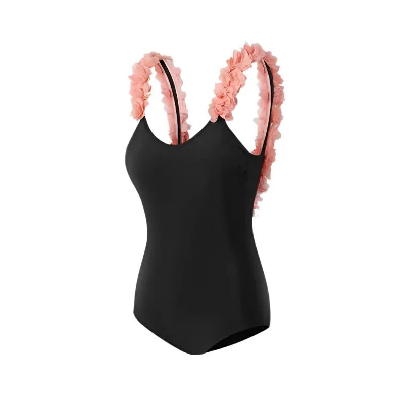 Black Backless Monokini With 3D Flower Swimwear By Sinderella