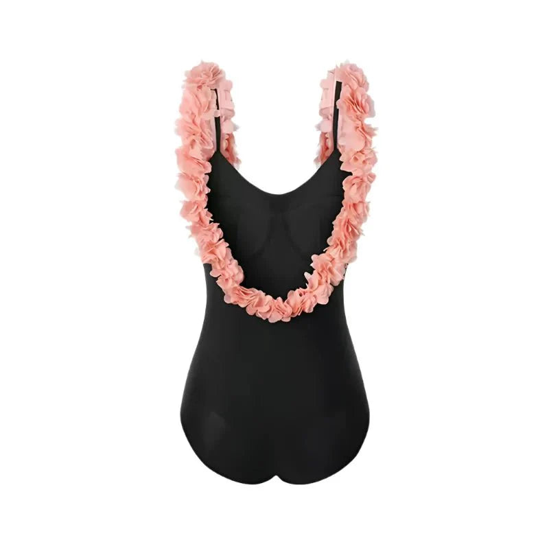 Black Backless Monokini With 3D Flower Swimwear By Sinderella