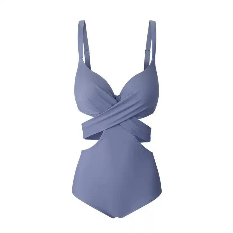 Blue Cutout Back Tie Monokini Swimwear By Sinderella