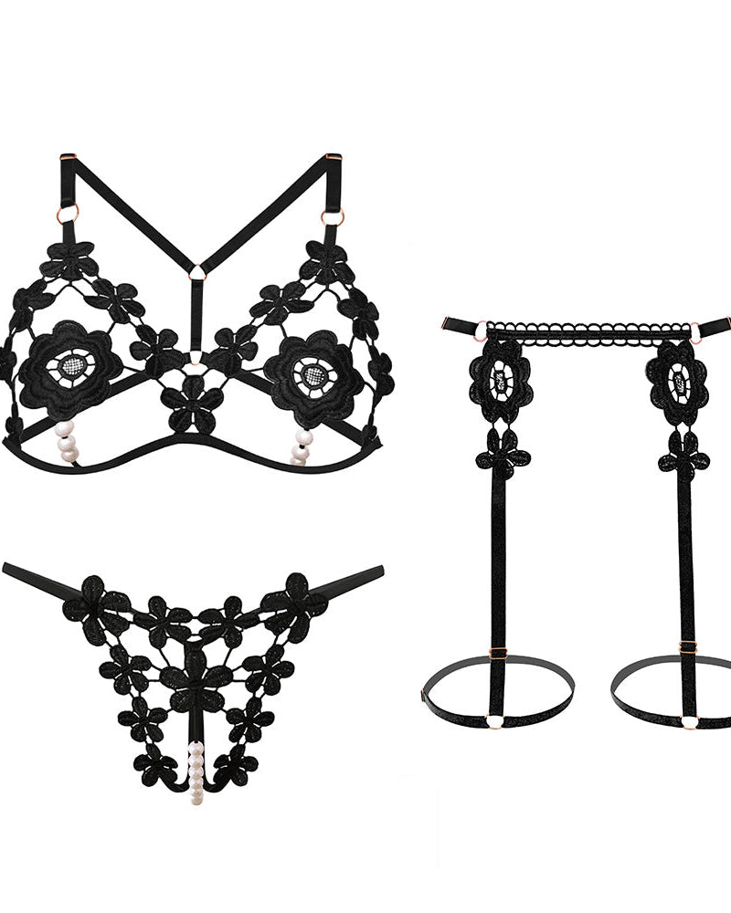 Ruby Blossom Garter Lingerie