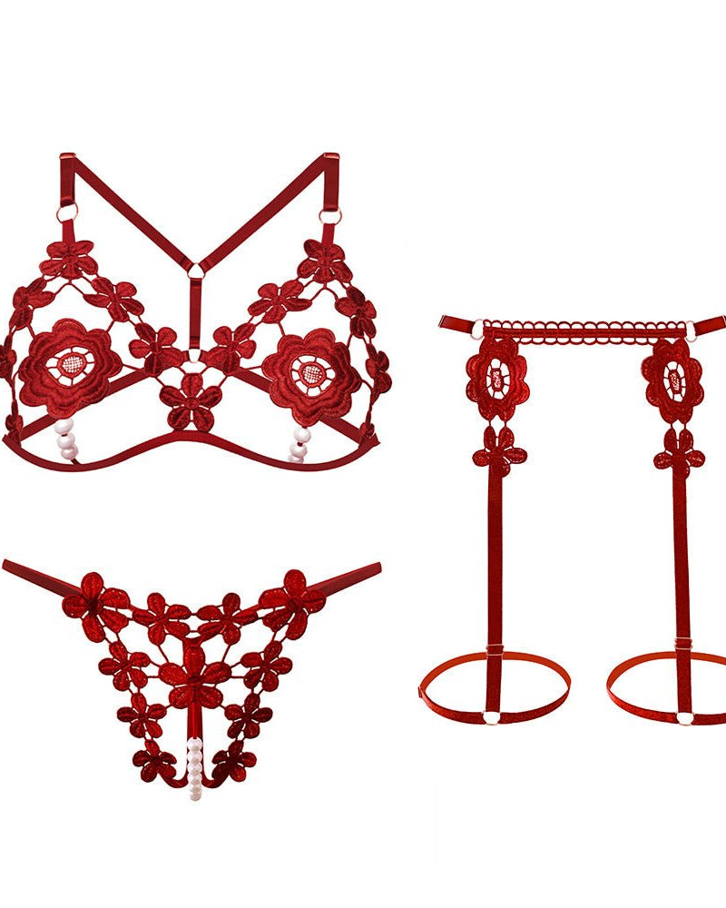Ruby Blossom Garter Lingerie