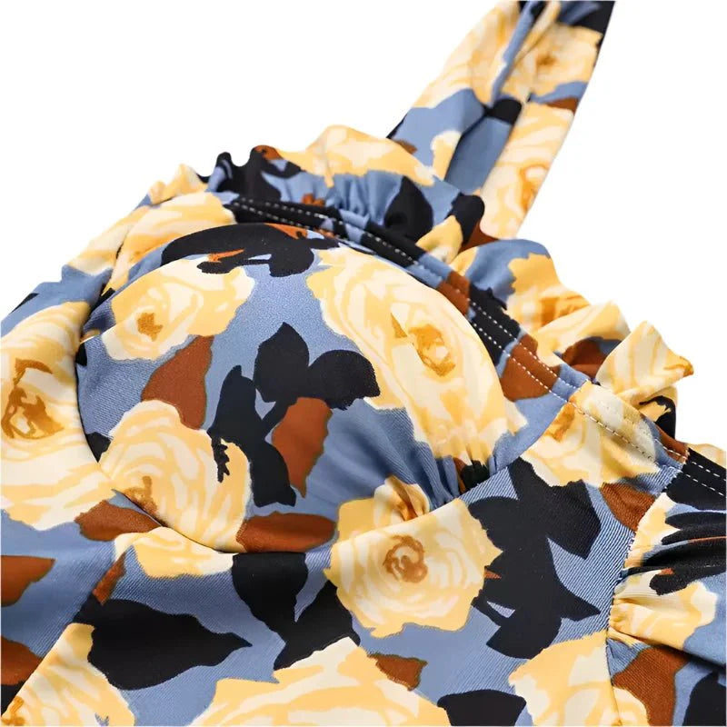 Floral Print Tieup Sleeves Swim Wear Dress By Sinderella