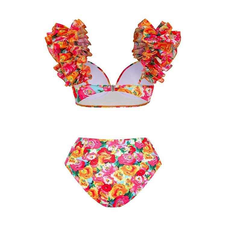 High Waist Floral Two Peice Bikini Set WIth Ruffle Skirt By SInderella