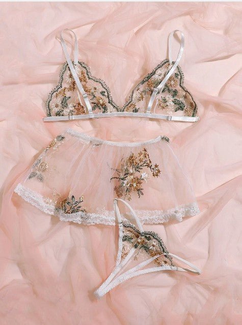 Wildflower Allure Sheer Three-Piece Lingerie Set