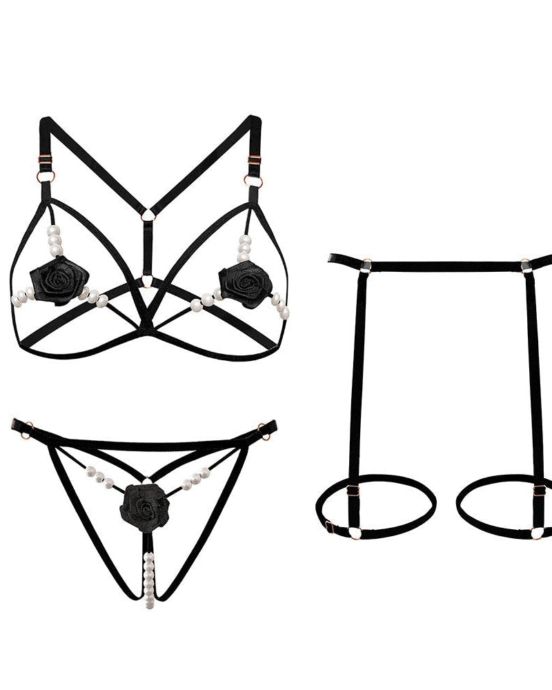 Opulent Allure Pearl Garter Lingerie Set