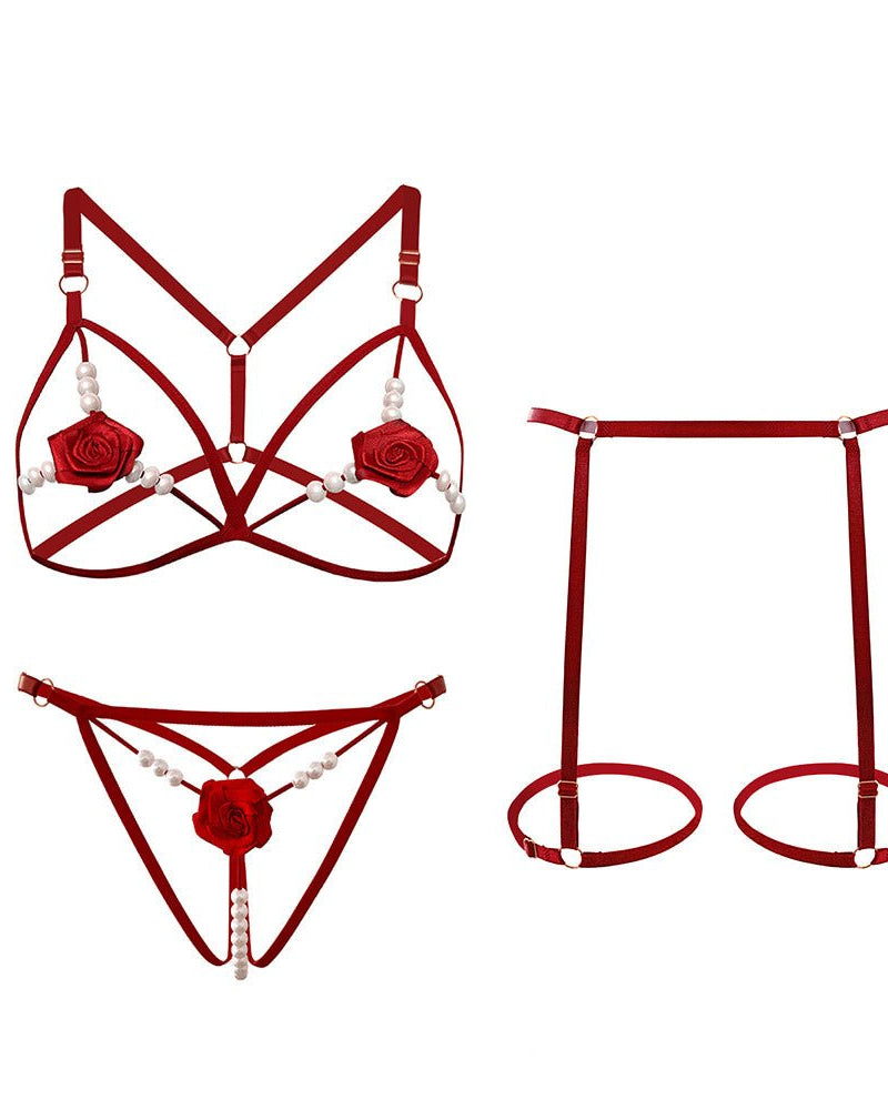 Opulent Allure Pearl Garter Lingerie Set