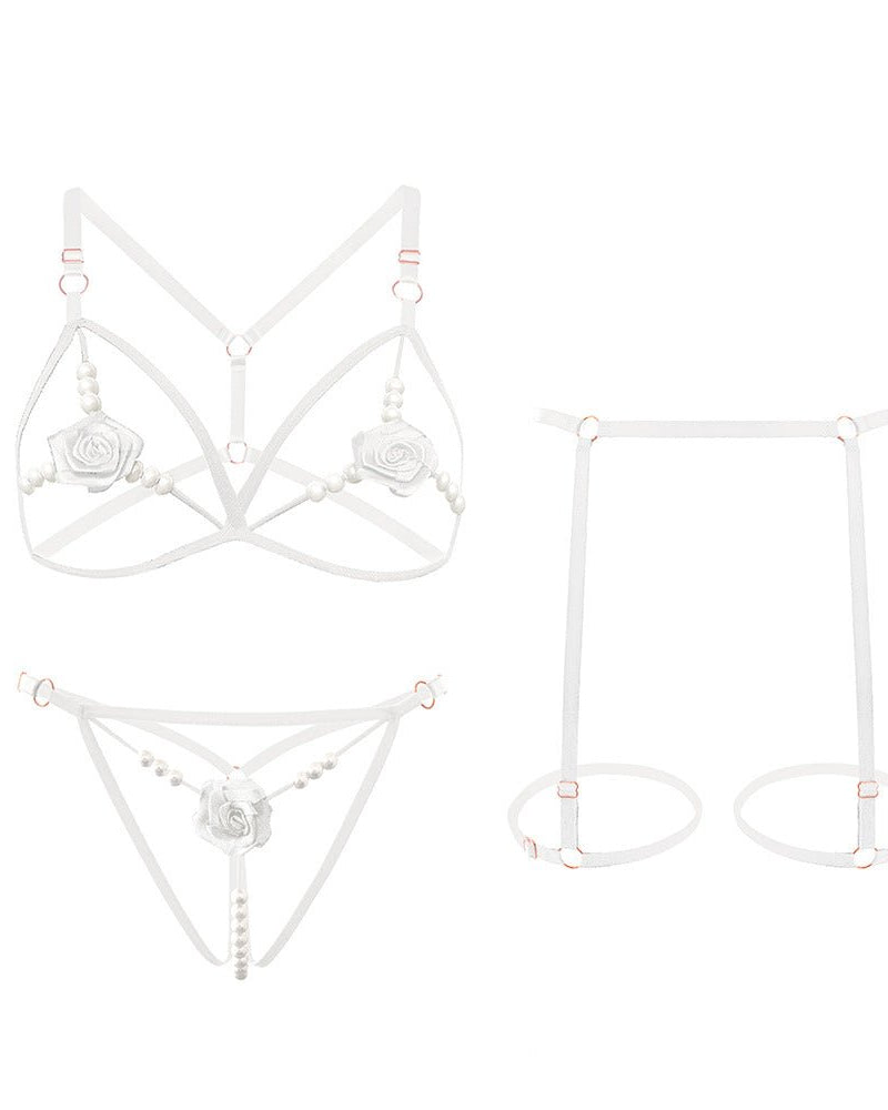 Opulent Allure Pearl Garter Lingerie Set
