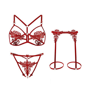 Flame Blossom Lace Harness Lingerie