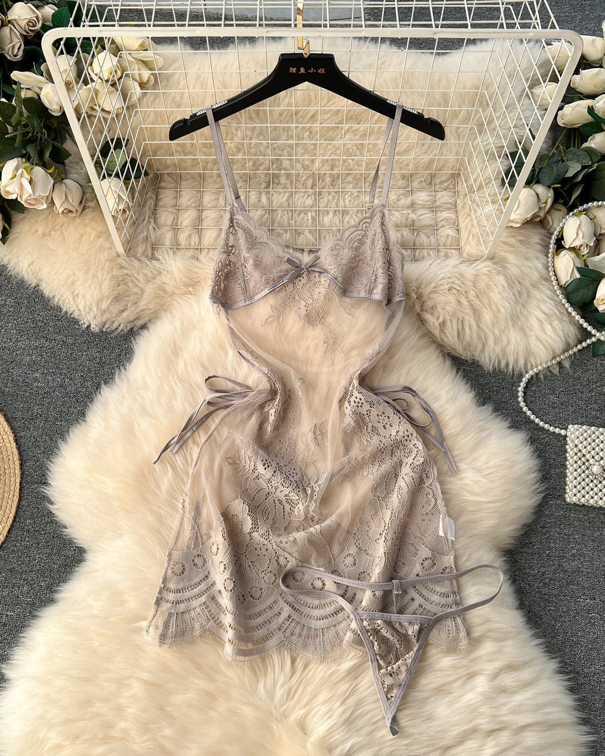 Floral Flame Sheer Lace Chemise Lingerie