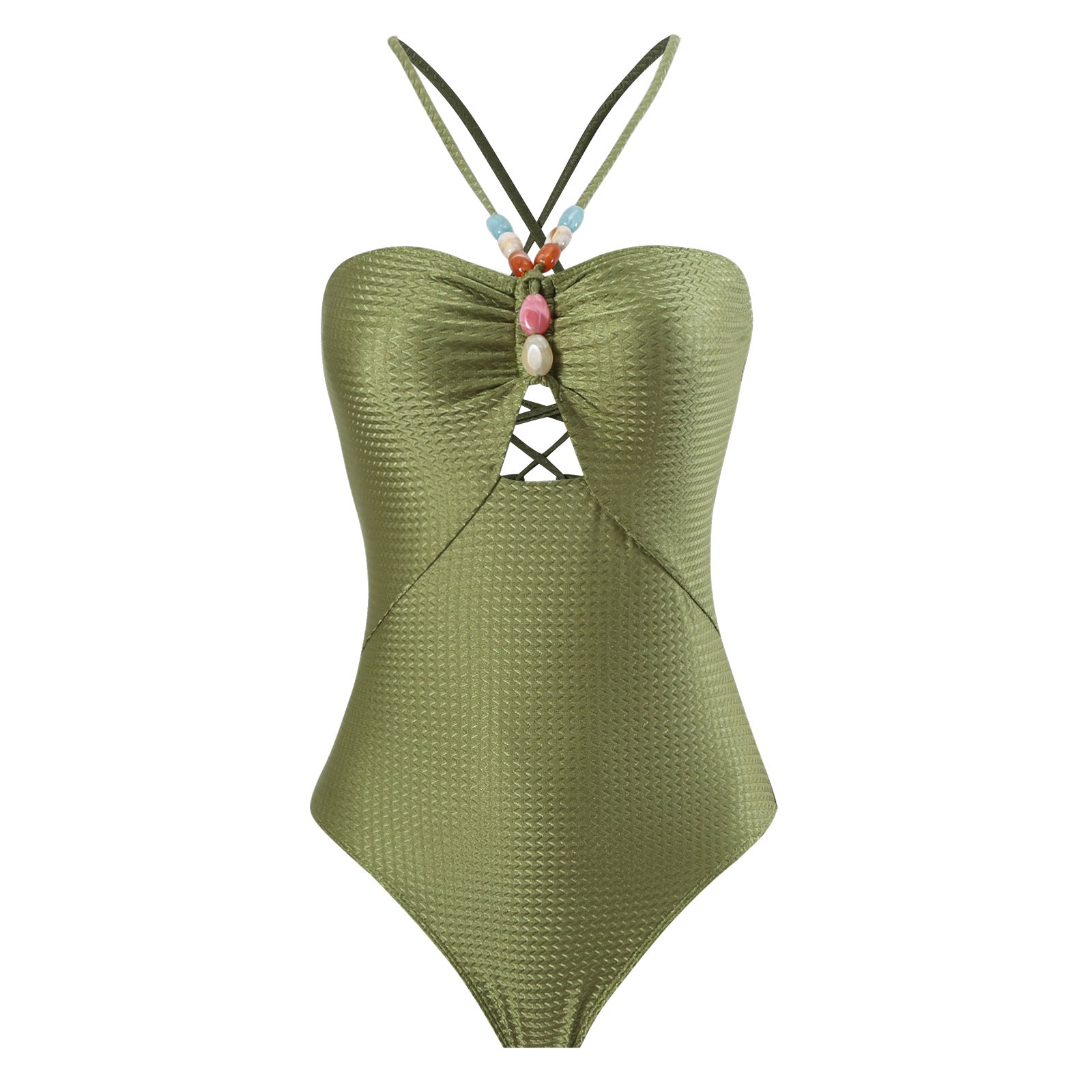 Monokini Back Tieup Solid Color Swimsuit with Floral Sarong By Sinderella