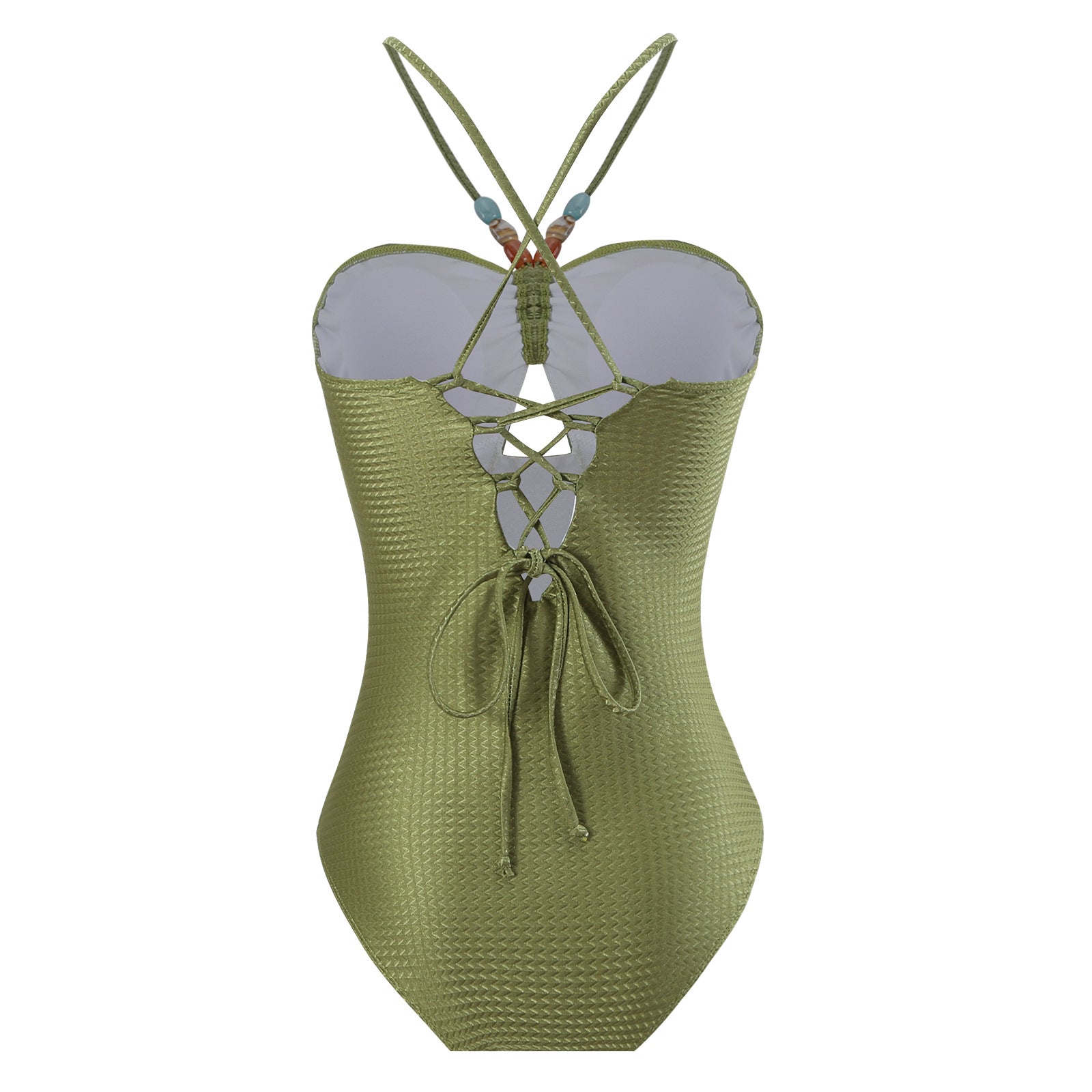 Monokini Back Tieup Solid Color Swimsuit with Floral Sarong By Sinderella