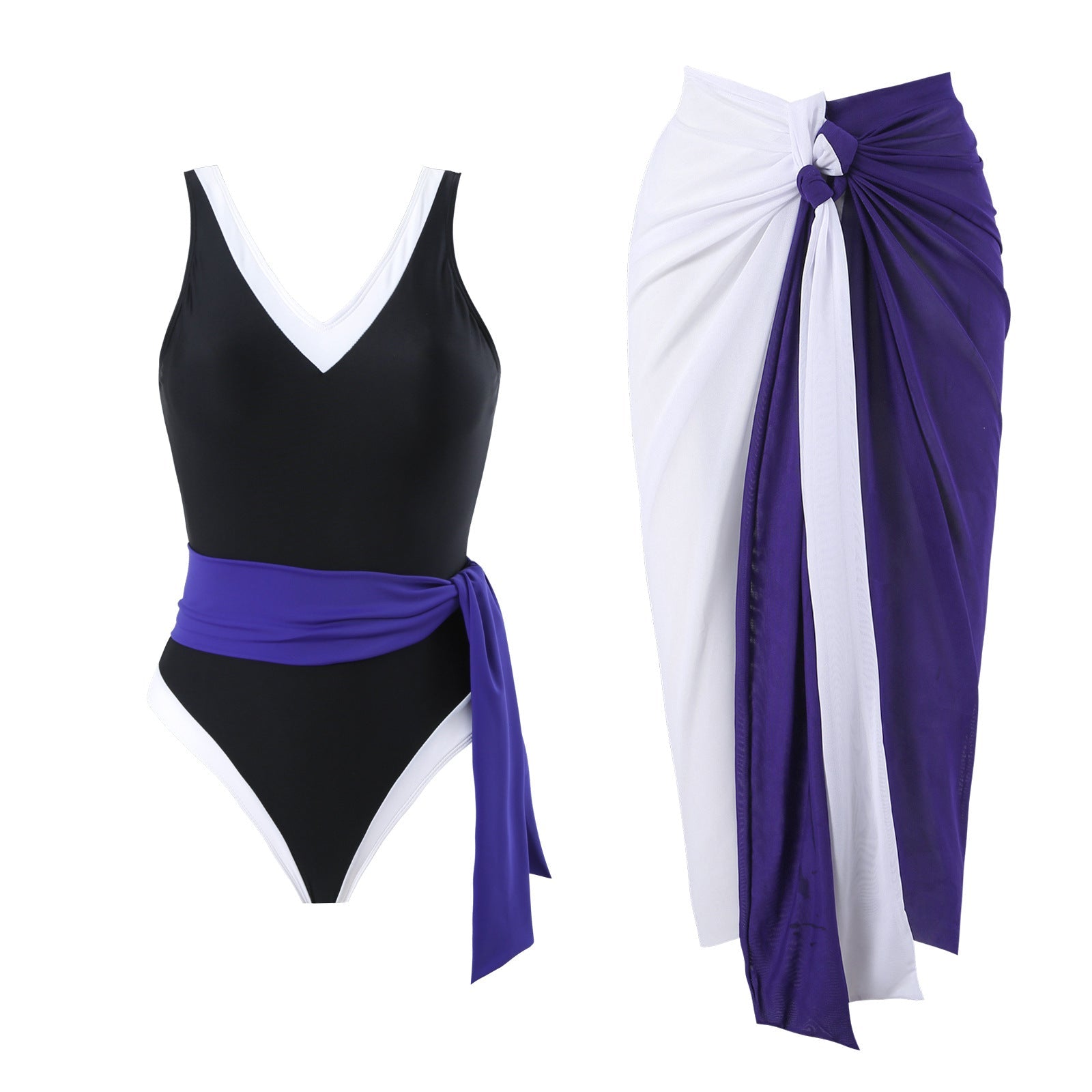 Monokini Color Block Swimsuit With Slimming Skirt By Sinderella