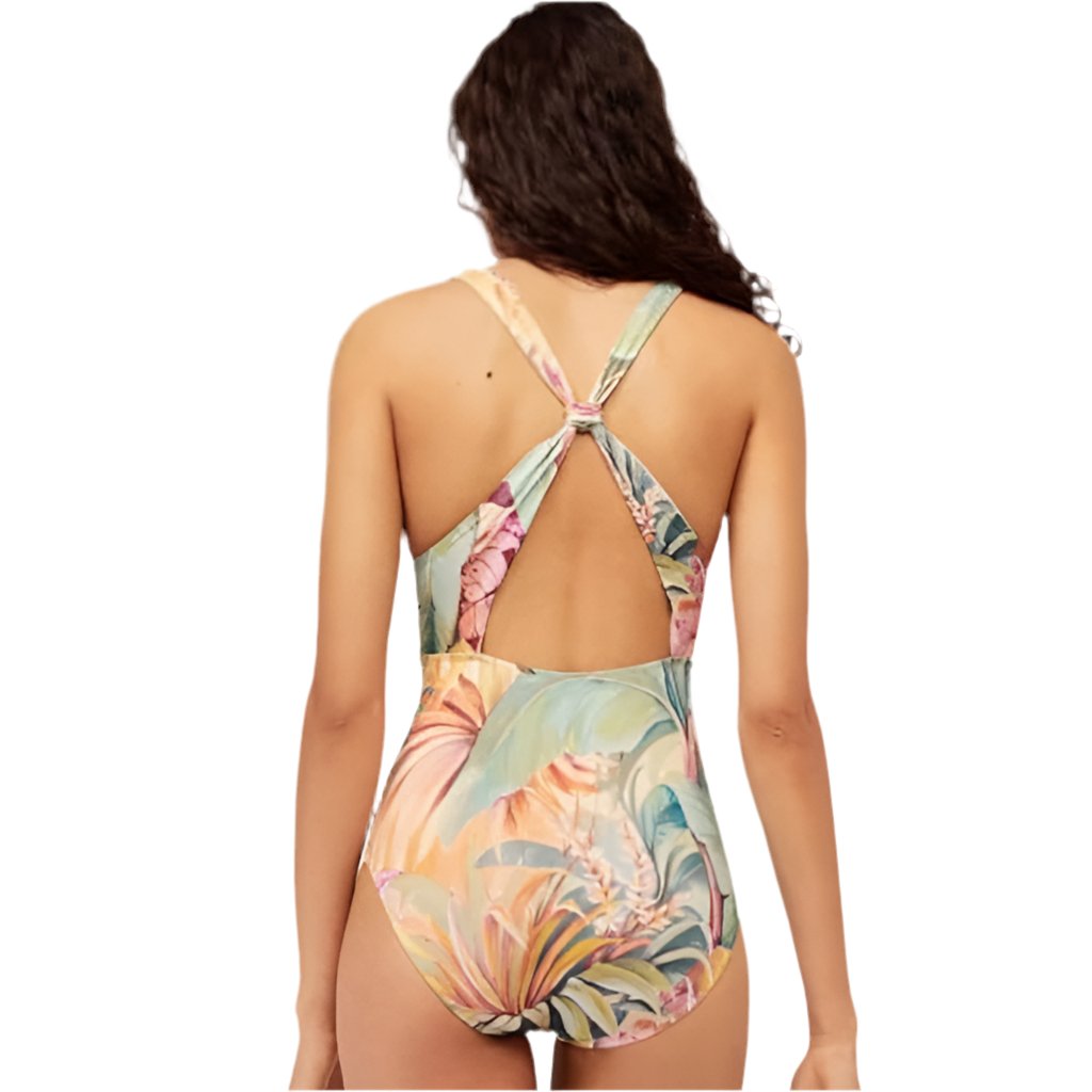 Monokini Criss Cross Back Floral Swimsuit With Short Sarong By Sinderella