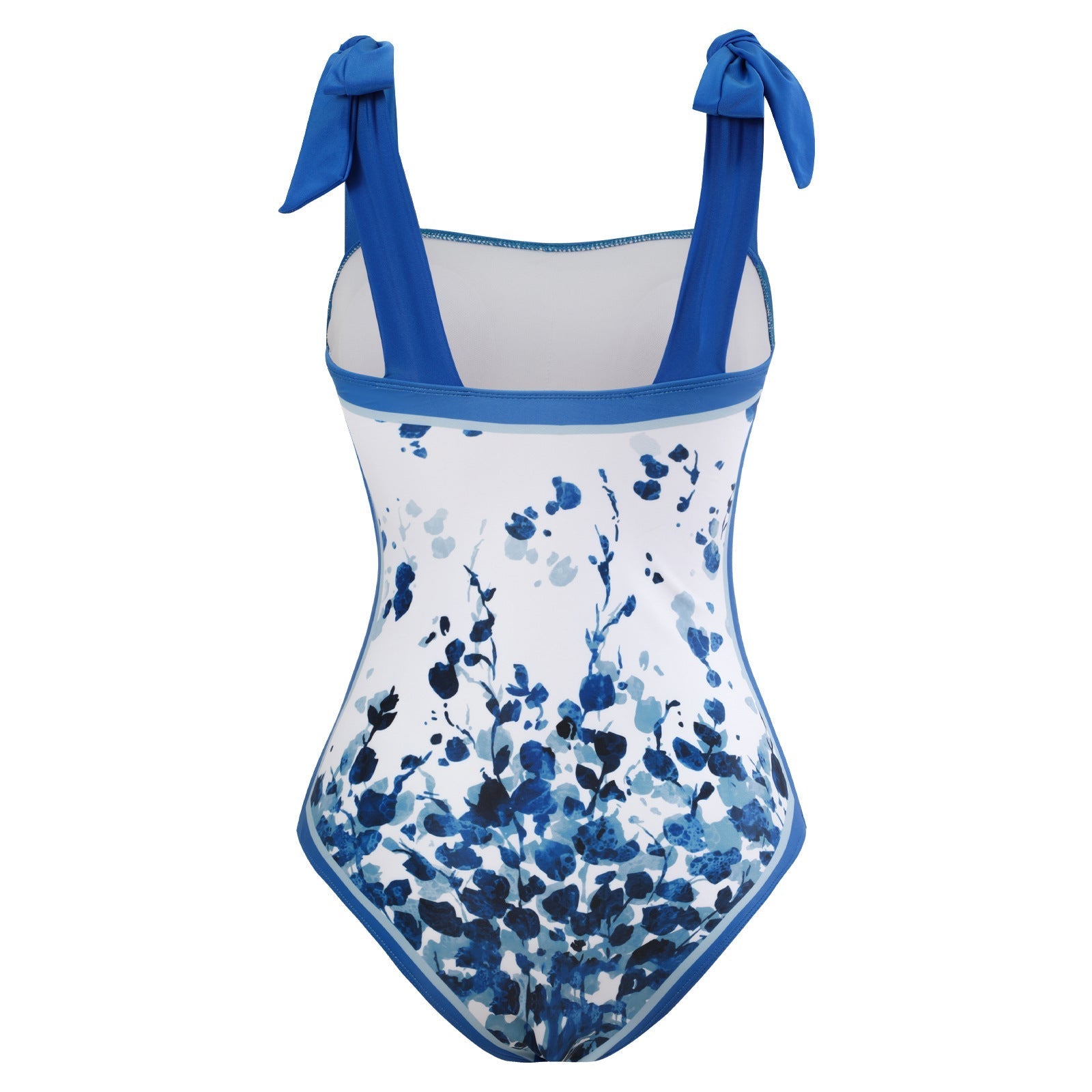 One Piece Blue Petals Tie Up Swimsuit With Wrap Around Tie Up Sarong Skirt By Sinderella