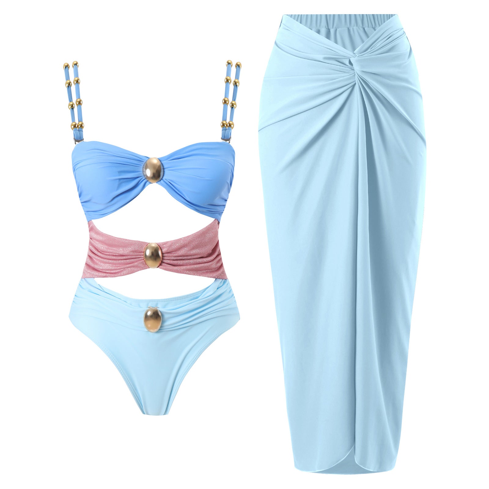 One Piece Cut Out Swimwear With Slimming Skirt By Sinderella