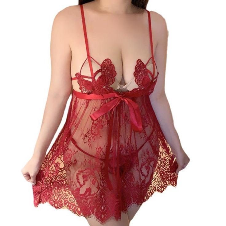 Heartstrings Plus Size Lace Mesh Babydoll Lingerie