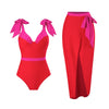 Red And Pink Tie Up Monokini With Middle Slit Skirt by Sinderella