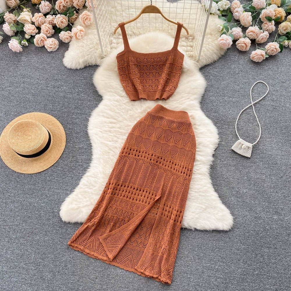 Reyna Two Piece Crochet Beach Co-ords Set