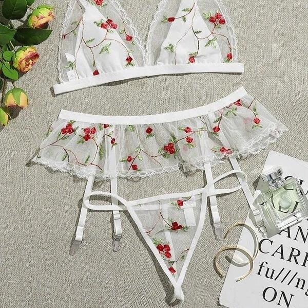 Blooming Temptress Three Piece Lingerie Set