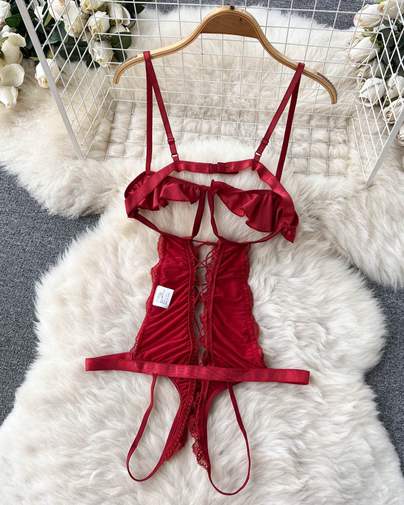 Spicy Lace One Piece Satin Lingerie