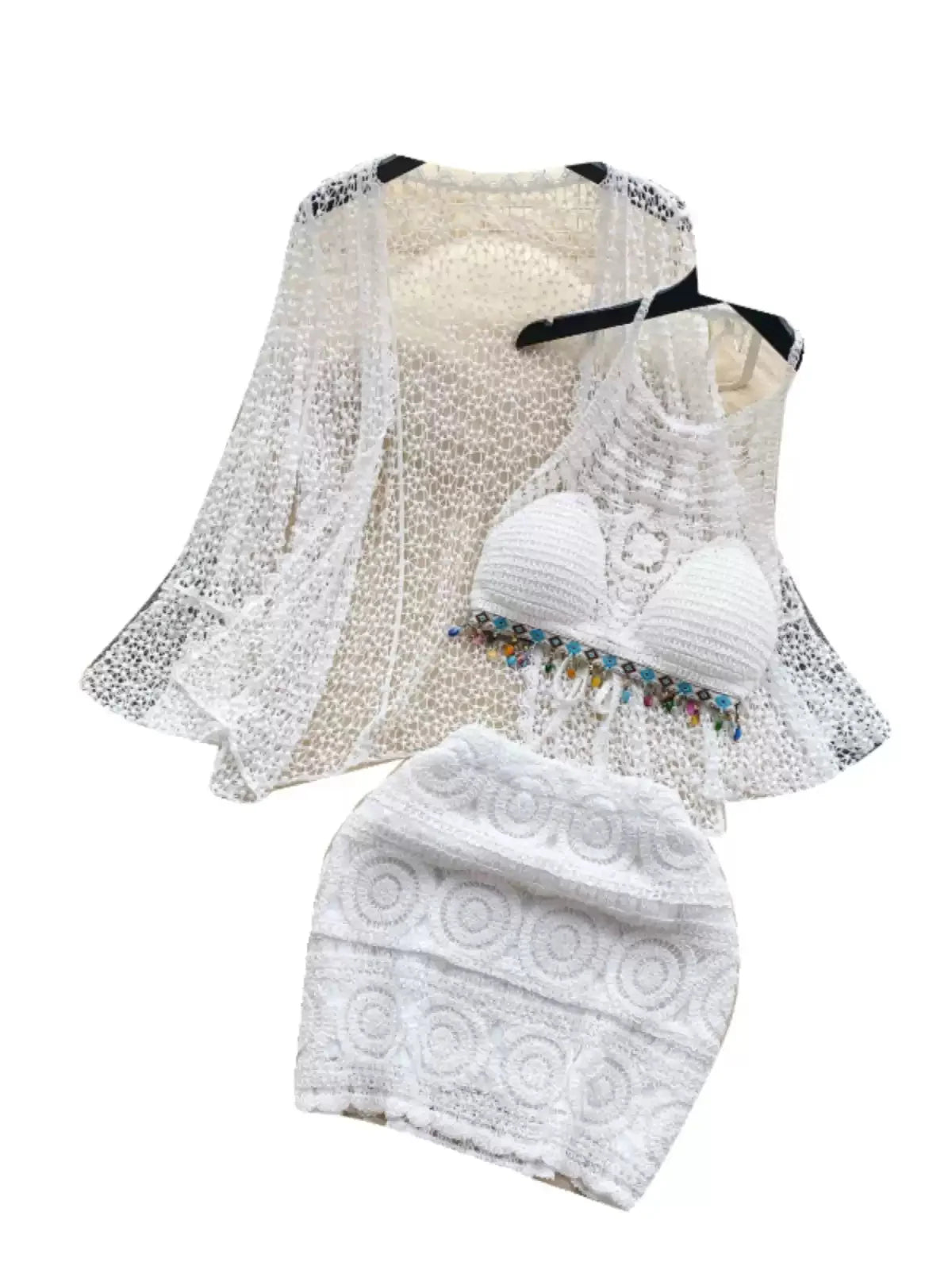 Three Piece Crochet Beach Resort Set