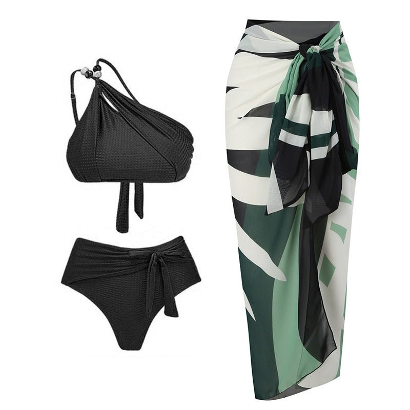 Three Piece High Waist Bikini Swim Set With Sarong By Sinderella